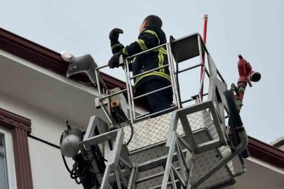 Çatıda sıkışan martıyı itfaiye kurtardı