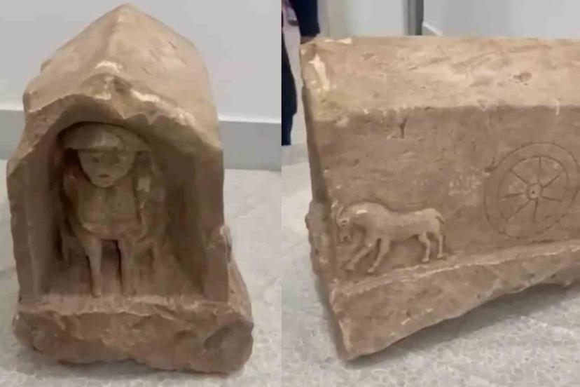 Roma dönemine ait, değeri 5 milyon lira: İnsan ve hayvan figürlü mezar steli ele geçirildi