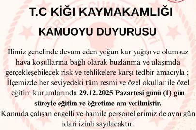 Bingöl’ün 2 ilçesinde eğitime 1 gün ara verildi