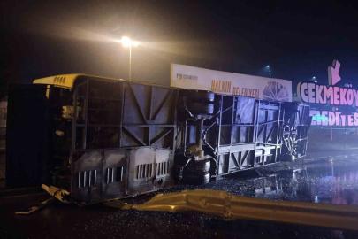 Çekmeköy’de kontrolden çıkan otobüs yan yattı