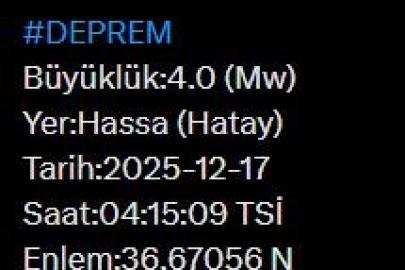 Hatay’da 4.0 büyüklüğünde deprem