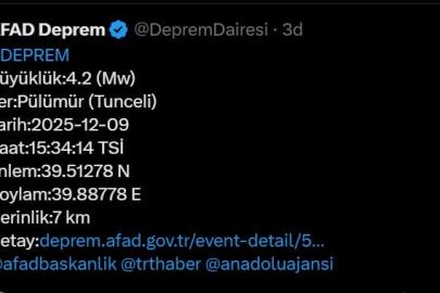 Tunceli’de 4.2 büyüklüğünde deprem