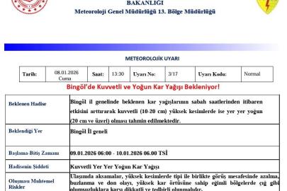 Bingöl için kuvvetli ve yoğun kar uyarısı