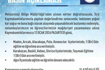 Elazığ’da 5 ilçede eğitim-öğretime ara verildi