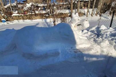 Hakkarili gençten kardan kangal köpeği figürü