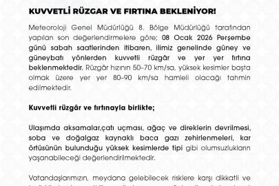 Niğde Valiliği’nden kuvvetli rüzgar ve fırtına uyarısı