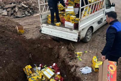 Raflarda satılmayı bekleyen 465 kilogram ürün toprağa gömülerek imha edildi