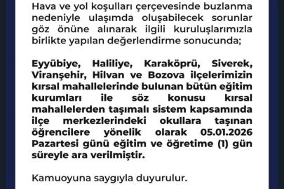 Şanlıurfa’da bazı ilçelerin kırsal bölgedeki okulları tatil edildi